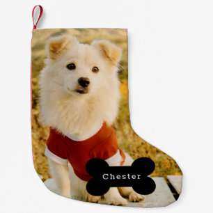 Meia De Natal Pequena Foto de Cachorro Personalizada com Nome