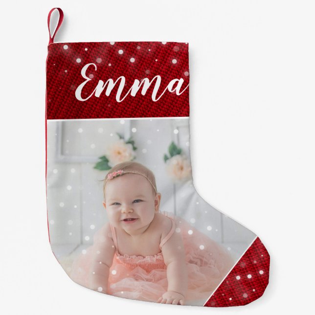 Meia De Natal Pequena Foto de Crianças Personalizadas do Natal (Frente)