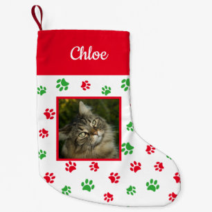 Meia De Natal Pequena Foto de Gato Personalizado e Bonito Nome Red Green