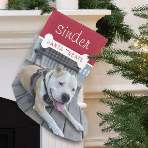 Meia De Natal Pequena Foto Divertida do Cachorro com os Presentes de Pap