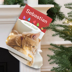 Meia De Natal Pequena Foto do Nome de Gato Personalizado