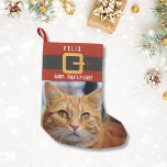 Meia De Natal Pequena Foto e nome personalizados do gato Santa Claus eng<br><div class="desc">Seu gato vai adorar essa meia de Natal engraçada personalizada só para ele. Adicione seu nome de gatinho aos Papais noeis vermelho e preto e uma foto abaixo. Bonita e festiva,  e muito espaço para o ninho ou gatas. . Um estoque de natal que será precioso nos próximos anos.</div>