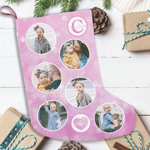 Meia De Natal Pequena Foto personalizada cor-de-rosa