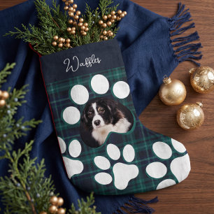 Meia De Natal Pequena Foto Personalizada de Cachorro/Gato com Xadrez Búf