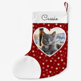 Meia De Natal Pequena Foto Personalizada de Gato de Estimação Vermelho C