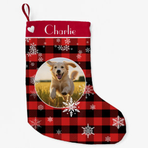 Meia De Natal Pequena Foto personalizada de Pet do Padrão de Xadrez de N