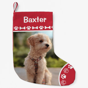 Meia De Natal Pequena Foto Personalizada do Cachorro com Nome e Monogram