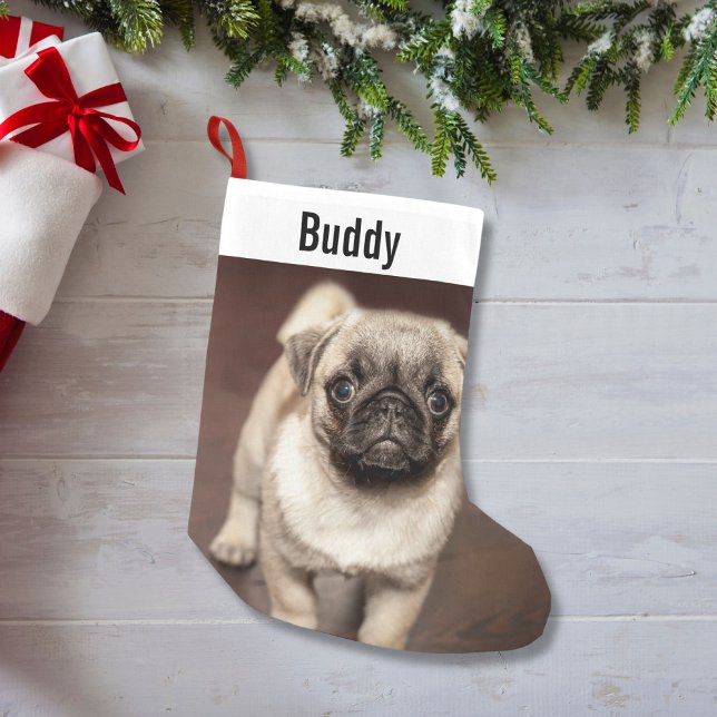 Meia De Natal Pequena Foto personalizada do cão-canino e seu nome do cão (Criador carregado)