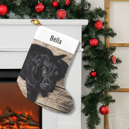 Meia De Natal Pequena Foto personalizada do cão preto no laboratório e n