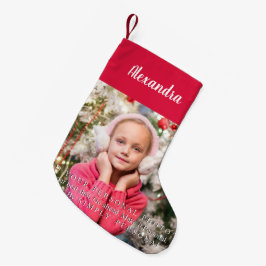 Meia De Natal Pequena Foto personalizada vermelha e branca