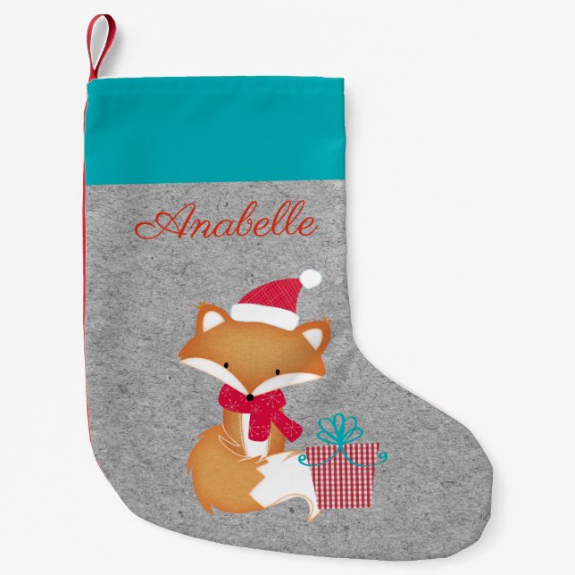 Meia De Natal Pequena Fox de Natal Bela Personalizada (Frente)