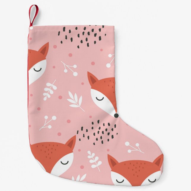 Meia De Natal Pequena Fox Divertido: Padrão de Floresta Bonita (Frente)