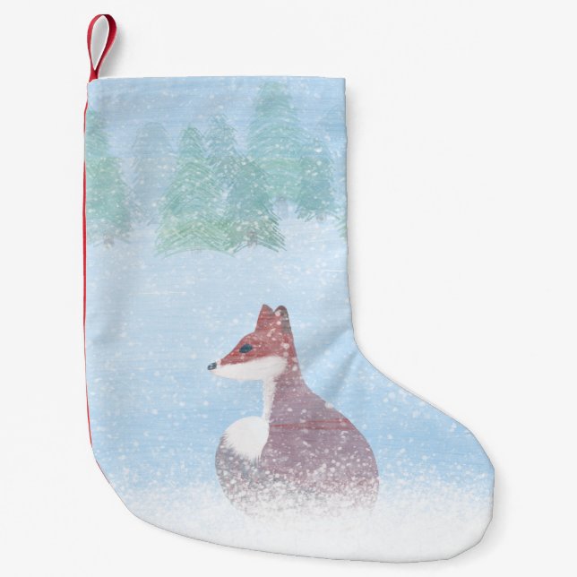 Meia De Natal Pequena Fox in a Snowy Forest Stocking (Frente)