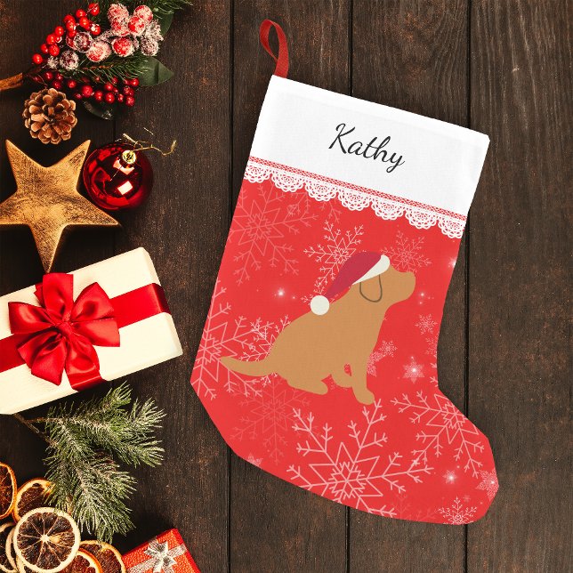 Meia De Natal Pequena Fox Red Labrador Puppy (Personalized Fox Red Labrador Puppy Silhouette Christmas Stocking for Fox Red Labrador Owners.)