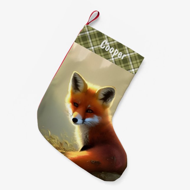 Meia De Natal Pequena Fox Selvagem do Bebê Vermelho Retrato Personalizad (Frente (Pendurada))