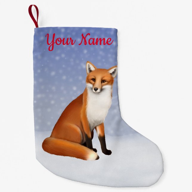 Meia De Natal Pequena Fox vermelho na meia do Natal da neve (Frente)