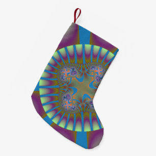 Meia De Natal Pequena Fractal Roxo Colorido, Azul Claro e Verde Pálido