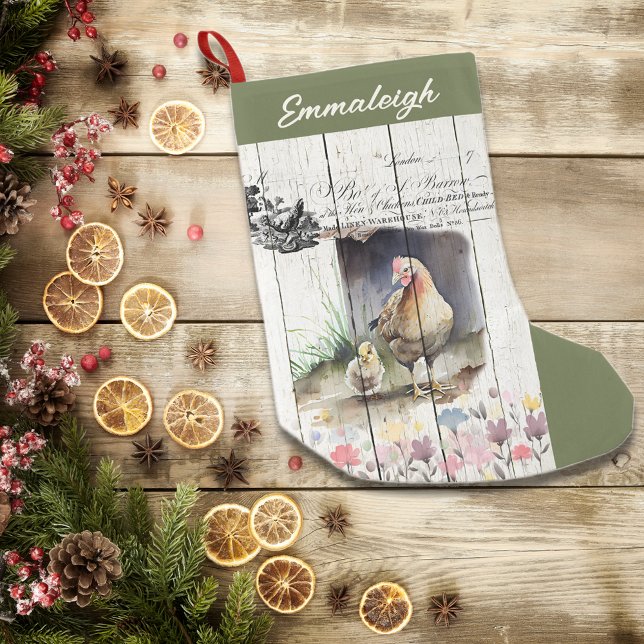 Meia De Natal Pequena Frango De Pedra De Plymouth Floral Francês (Criador carregado)