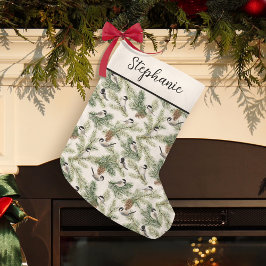 Meia De Natal Pequena Frangos de inverno Woodland Watercolor Natal