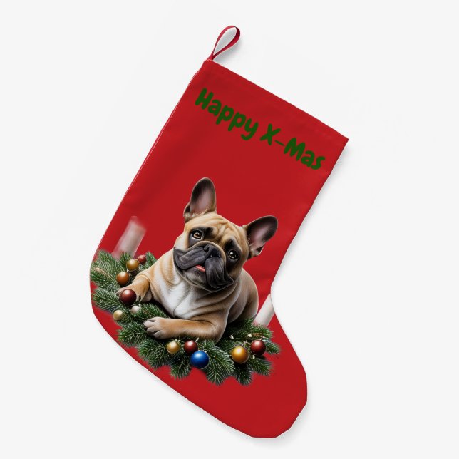 Meia De Natal Pequena Französische Bulldogge Weihnachten Kranz (Frente (Pendurada))