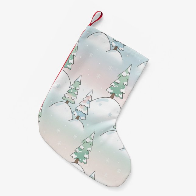 Meia De Natal Pequena Frozen Forest Elegance Winter Tree Designs (Frente (Pendurada))