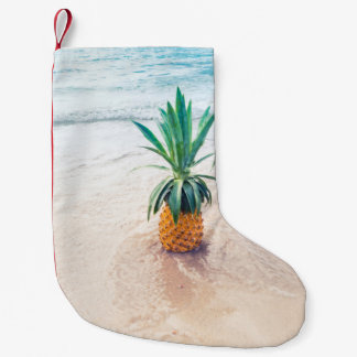 Meia De Natal Pequena Fruta de ananás na praia pela manhã