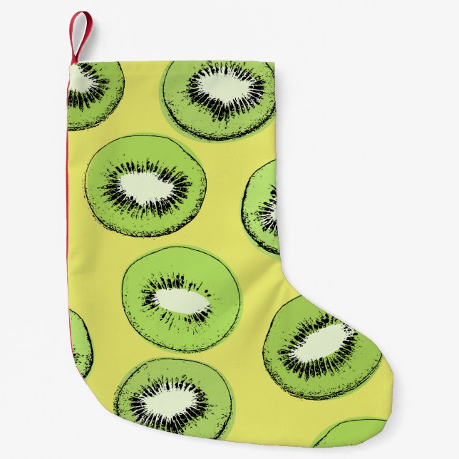 Meia De Natal Pequena Fruta de Kiwi sem problemas, fundo com kiwi (Frente)
