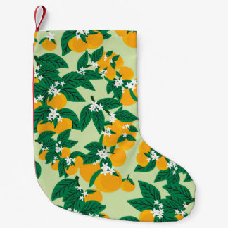 Meia De Natal Pequena Fruta de laranja: padrão de vinheta verde.