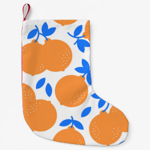 Meia De Natal Pequena Fruta Laranja: Padrão Infinito De Balança Azul.