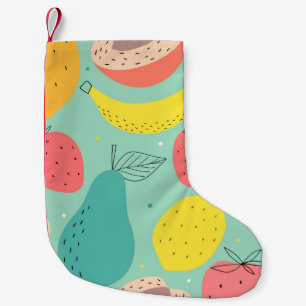 Meia De Natal Pequena Frutas desenhadas à mão, padrão decorativo sem cos