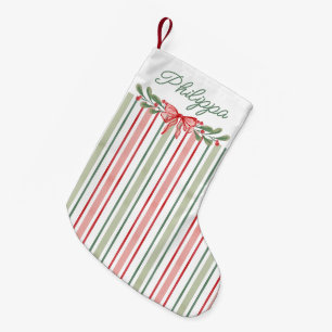 Meia De Natal Pequena Frutas Vermelhas Aquarela Arco Listras Natal