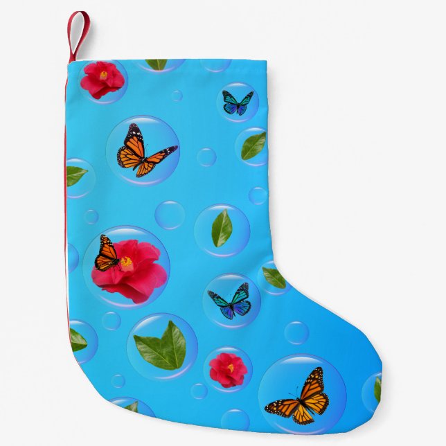 Meia De Natal Pequena Frutiger Aero Butterfly Bubbles Christmas Stocking (Frente)