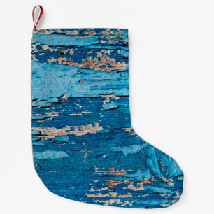 Meia De Natal Pequena Fundo de madeira azul