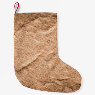 Meia De Natal Pequena Fundo de tecido castanho antigo