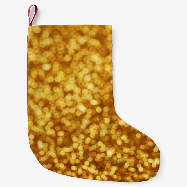 Meia De Natal Pequena Fundo do Abstrato de ouro com Luz do  (Frente)