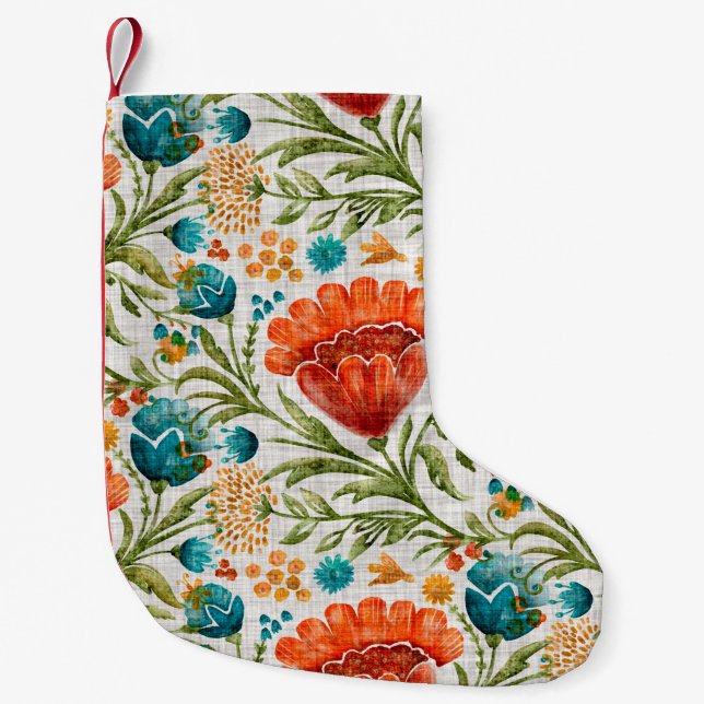 Meia De Natal Pequena Fundo do motif de flor aquática. Mão pintada e (Frente)