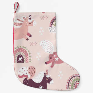 Meia De Natal Pequena Fundo mágico com pequenos unicórnios e arco-íri