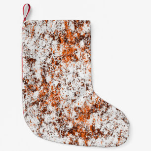 Meia De Natal Pequena Fundo verde castanho escuro. Cor de laranja branco