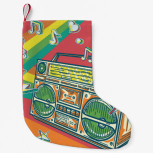 Meia De Natal Pequena Funky Boom Box Design Colorida