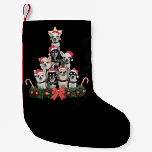 Meia De Natal Pequena Funny Chihuahua Dog Christmas Tree Xmas  (Frente)