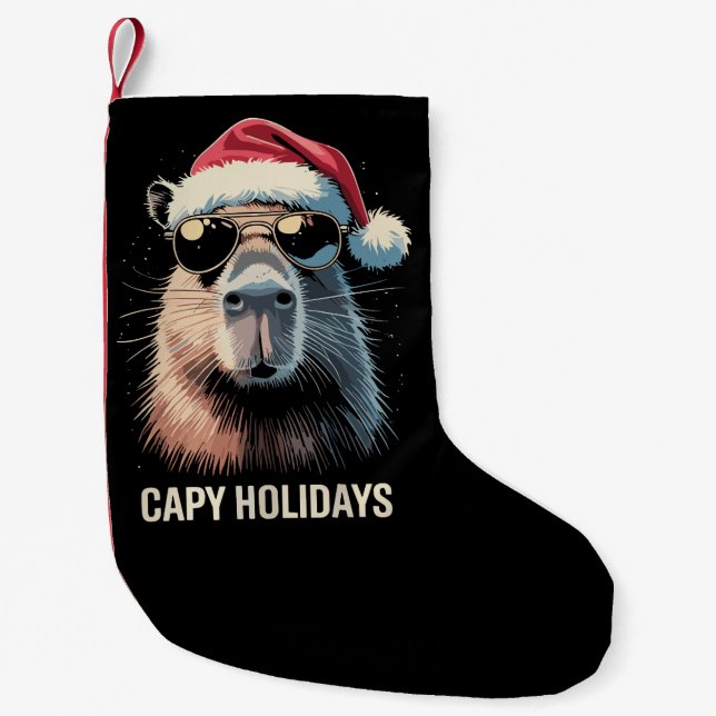Meia De Natal Pequena Funny Christmas Capy Holidays Xmas Capybara  (Frente)
