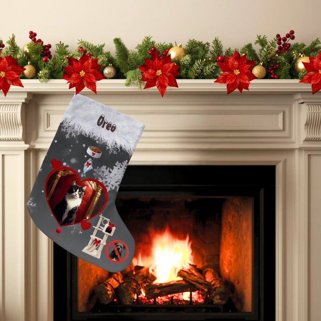 Meia De Natal Pequena Funny Gray Black Cat Christmas Wishes Pet Photo (Funny stocking for cat lovers with your uploaded photo and things kitty may want for Christmas)