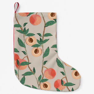 Meia De Natal Pequena Galhos de árvores de pêssego com folhas e frutas e