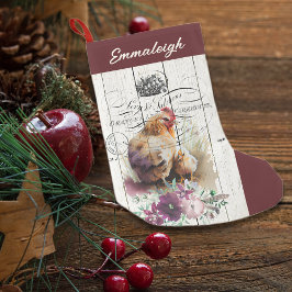 Meia De Natal Pequena Galinha Floral Leghorn