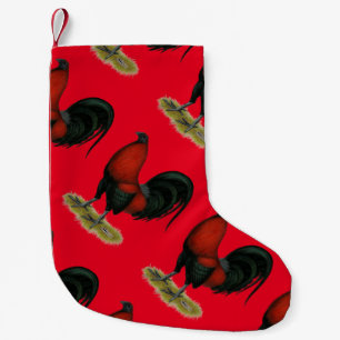 Meia De Natal Pequena Galo Vermelho Preto BB Jogo Americano