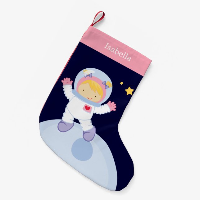 Meia De Natal Pequena Garota Astronauta Personalizada (Frente (Pendurada))