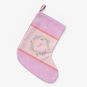 Meia De Natal Pequena Garota Pastel Rosa e Lavanda Floral Monograma Kid