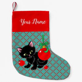 Meia De Natal Pequena Gatinho Preto Bonito Personalizado