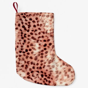 Meia De Natal Pequena Gato Bonito, Rosa Dourado, Leopardo