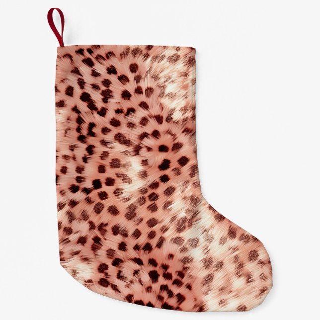 Meia De Natal Pequena Gato Bonito, Rosa Dourado, Leopardo (Frente)